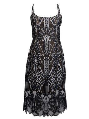 Black Embroidered Lace A-Line Dress - Women's